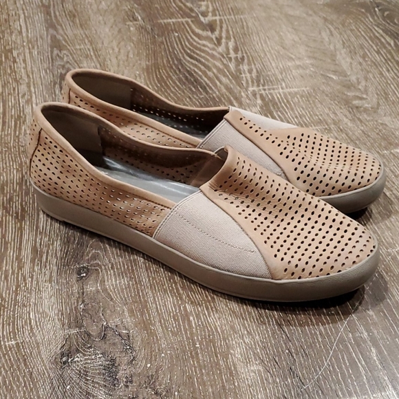 Eileen Fisher suede perforated slip on shoes